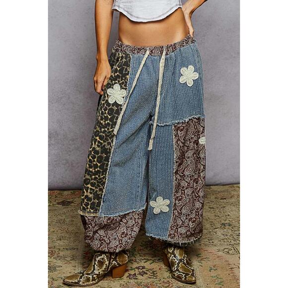 Pol Oversized Joggers Contrast Patchwork - Denim Leo Multi - Picture 1 of 3